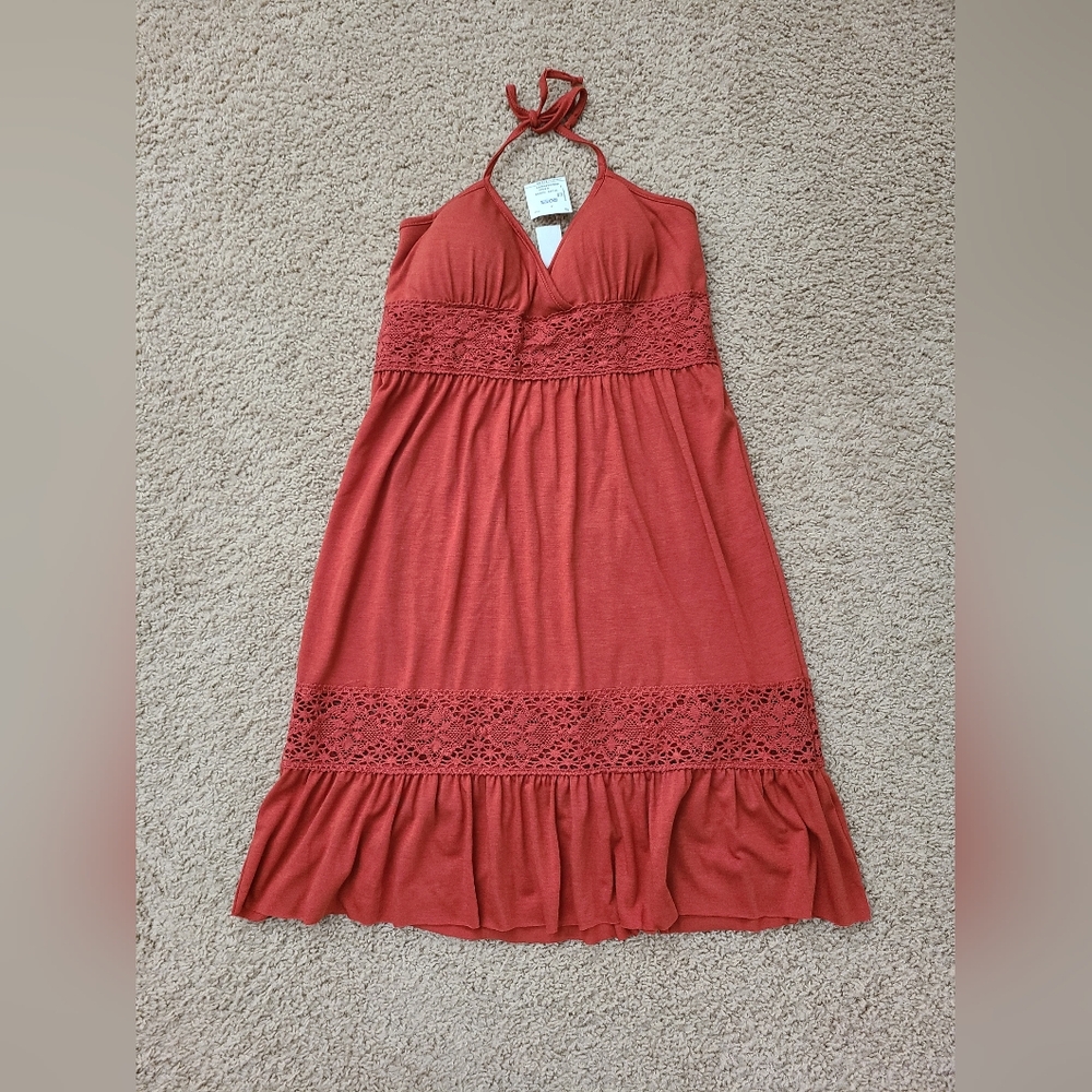 Elegant Halter Mini Dress in Rust Color